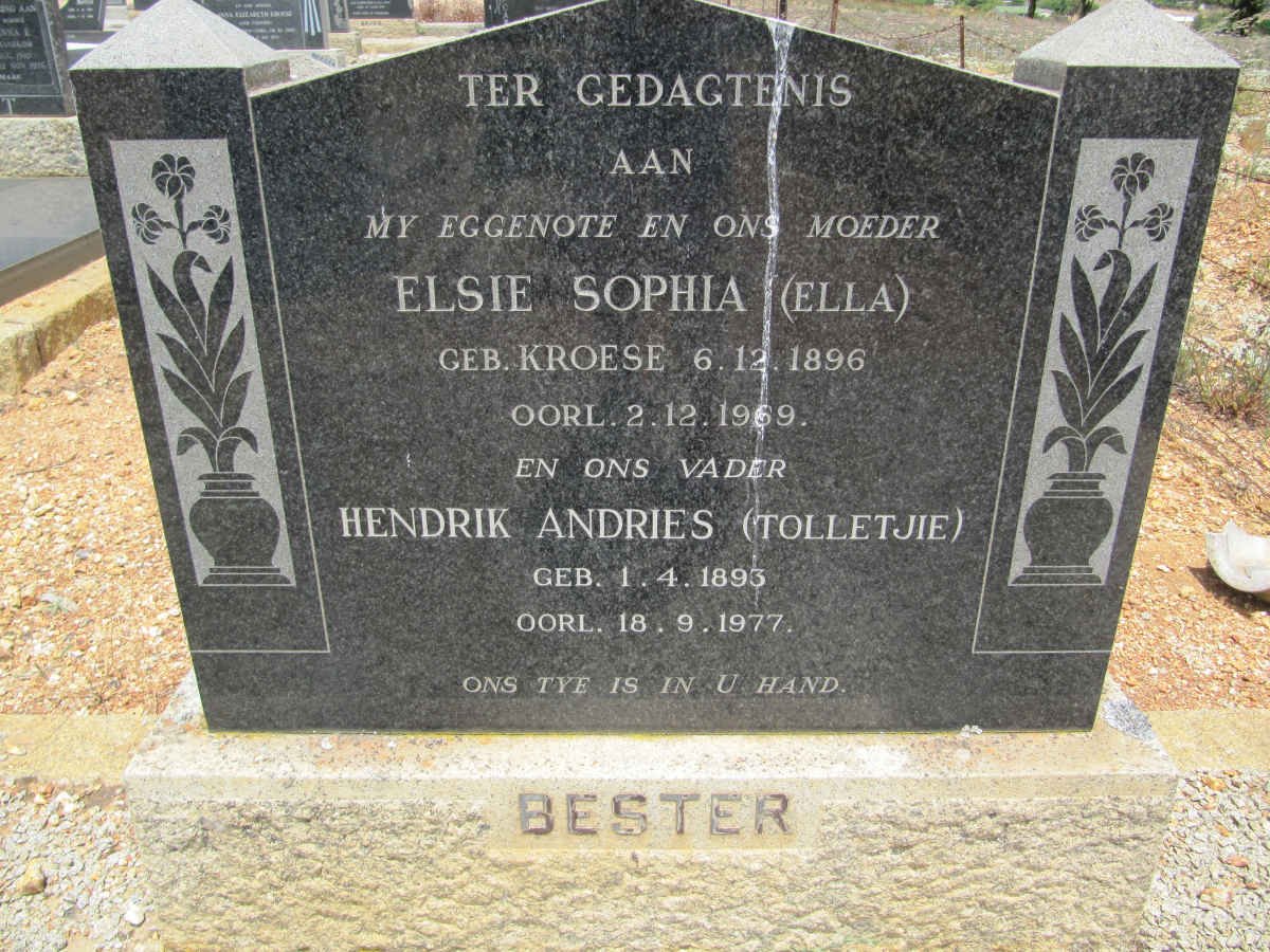 BESTER Hendrik Andries 1893-1977 &amp; Elsie Sophia KROESE 1896-1969