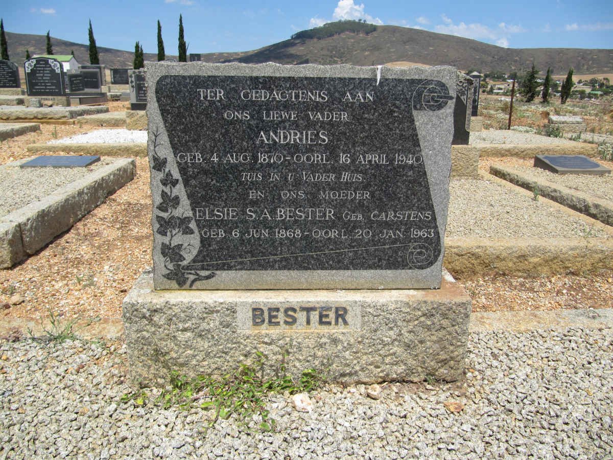 BESTER Andries 1870-1940 &amp; Elsie S.A. CARSTENS 1868-1963