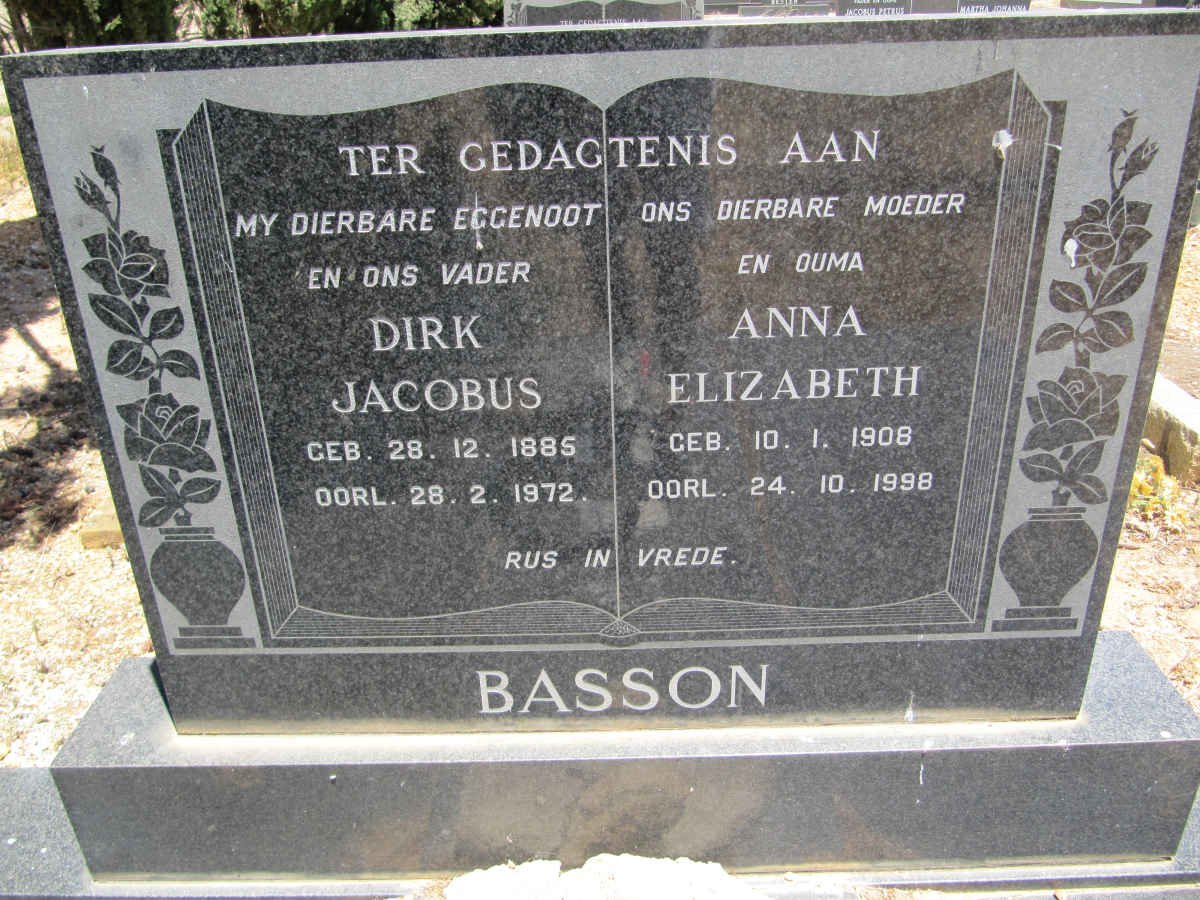 BASSON Dirk Jacobus 1885-1972 &amp; Anna Elizabeth 1908-1998
