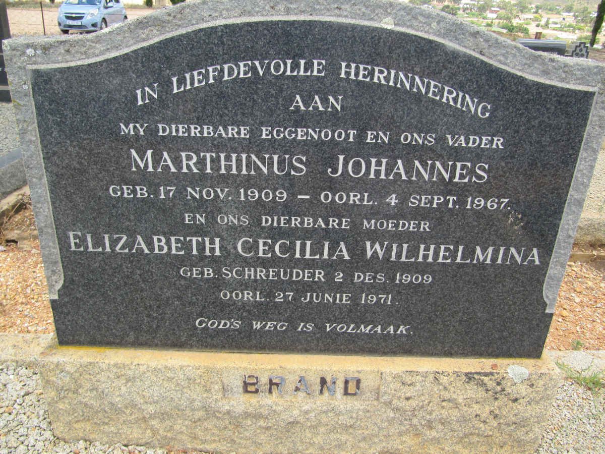 BRAND Marthinus Johannes 1909-1967 &amp; Elizabeth Cecilia Wilhelmina SCHREUDER 1909-1971