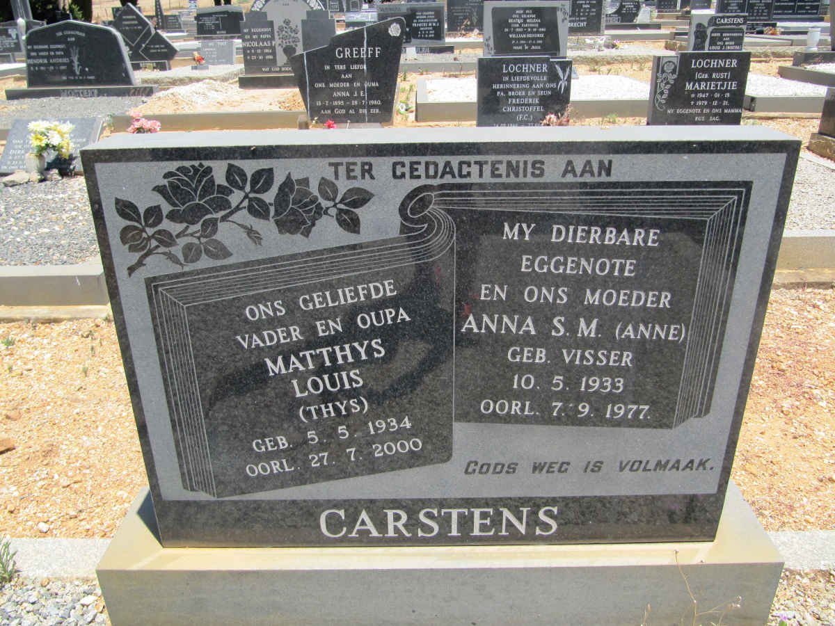 CARSTENS Matthys Louis 1934-2000 &amp; Anna S.M. VISSER 1933-1977