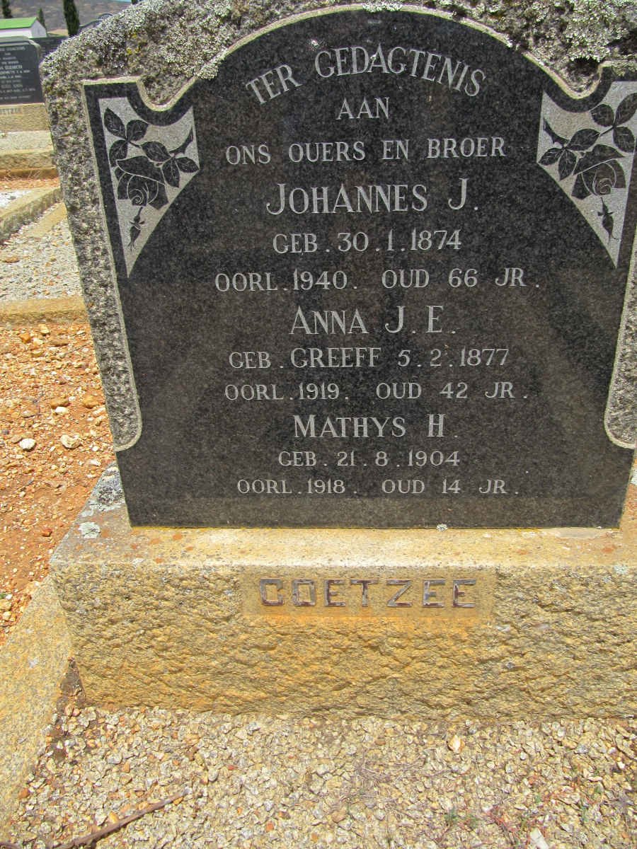 COETZEE Johannes J. 1874-1940 &amp; Anna J.E. GREEFF 1877-1919 :: COETZEE Mathys H. 1904-1918