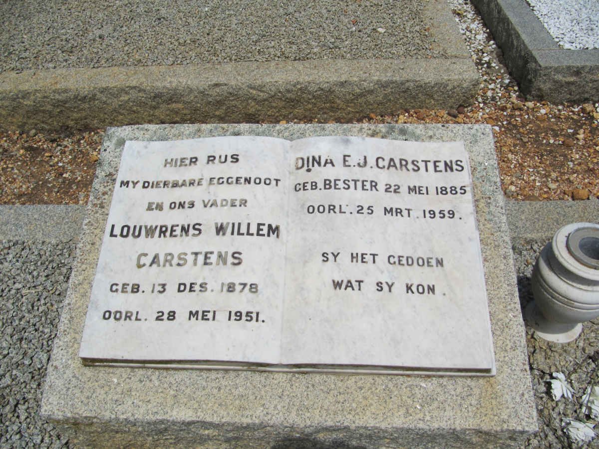 CARSTENS Louwrens Willem 1878-1951 &amp; Dina E.J. BESTER 1885-1959