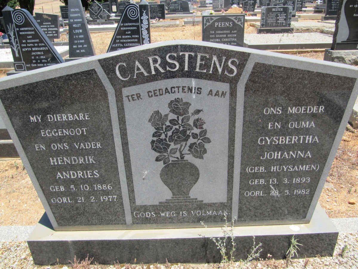CARSTENS Hendrik Andries 1886-1977 &amp; Gysbertha Johanna HUYSAMEN 1893-1982