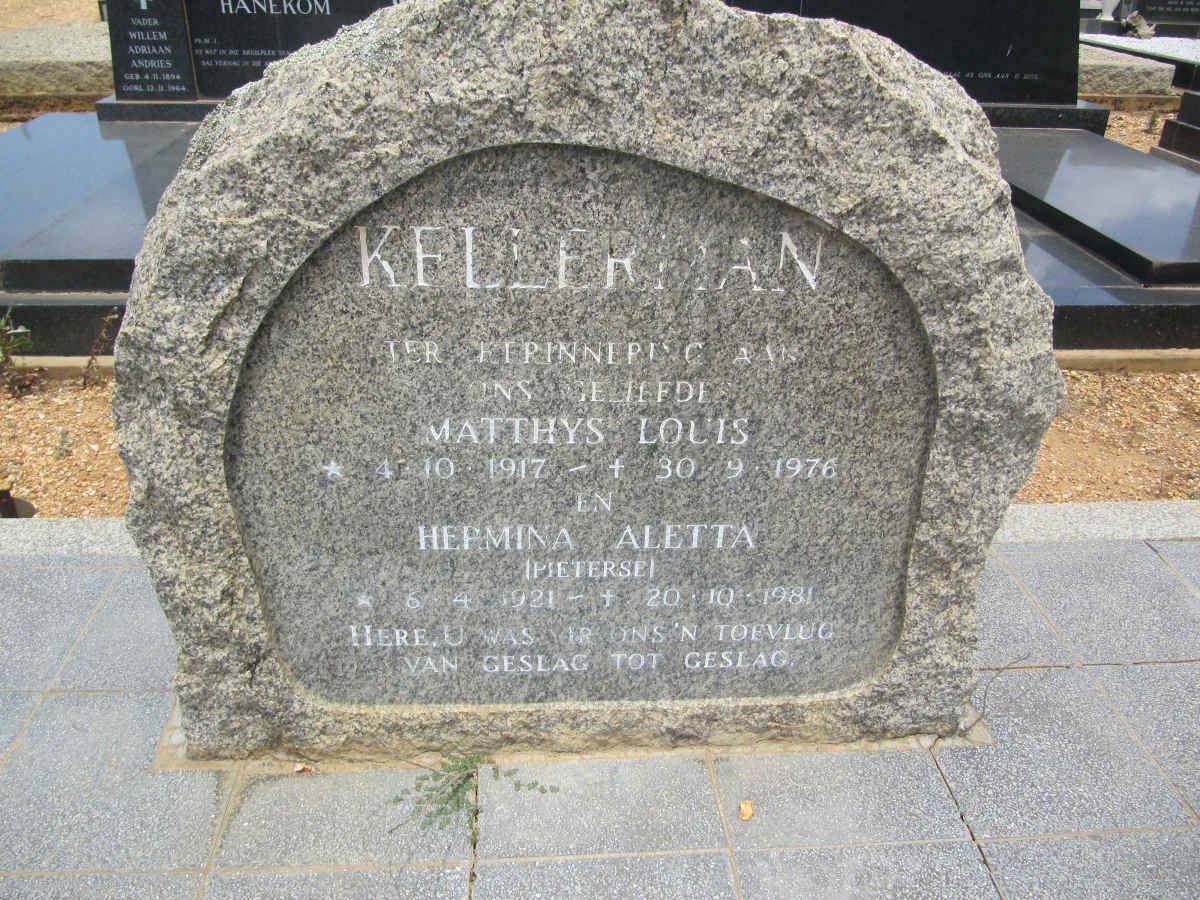 KELLERMAN Matthys Louis 1917-1976 &amp; Hermina Aletta PIETERSE 1921-1981