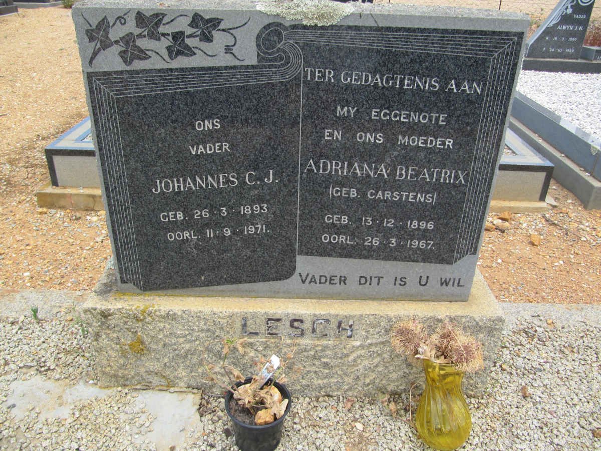 LESCH Johannes C.J. 1893-1971 &amp; Adriana Beatrix CARSTENS 1896-1967