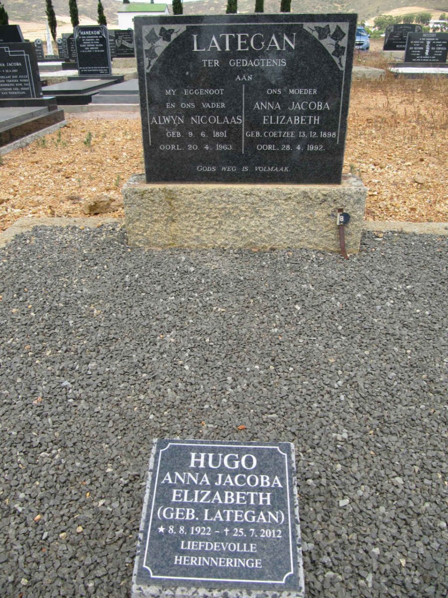 LATEGAN Alwyn Nicolaas 1891-1963 &amp; Anna Jacoba Elizabeth COETZEE 1898-1992