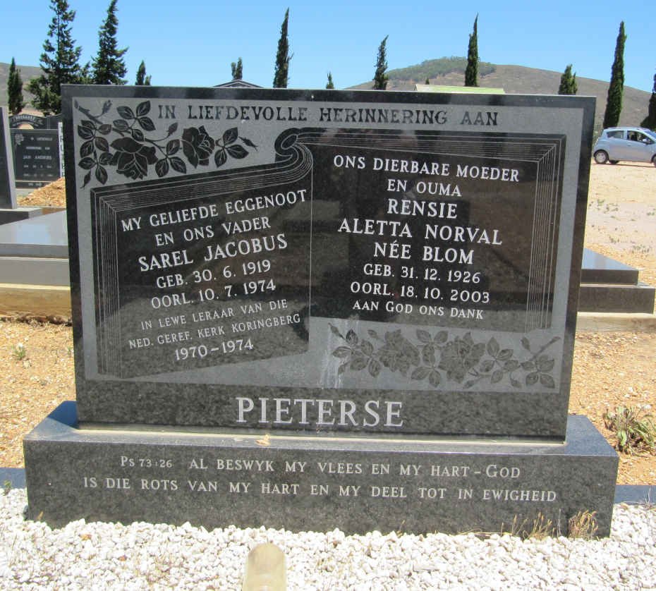 PIETERSE Sarel Jacobus 1919-1974 &amp; Rensie Aletta Norval BLOM 1926-2003