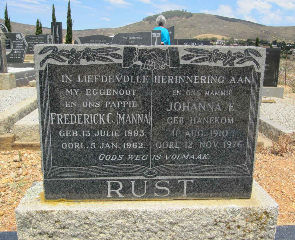 RUST Frederick C. 1893-1962 &amp; Johanna E. HANEKOM 1910-1976