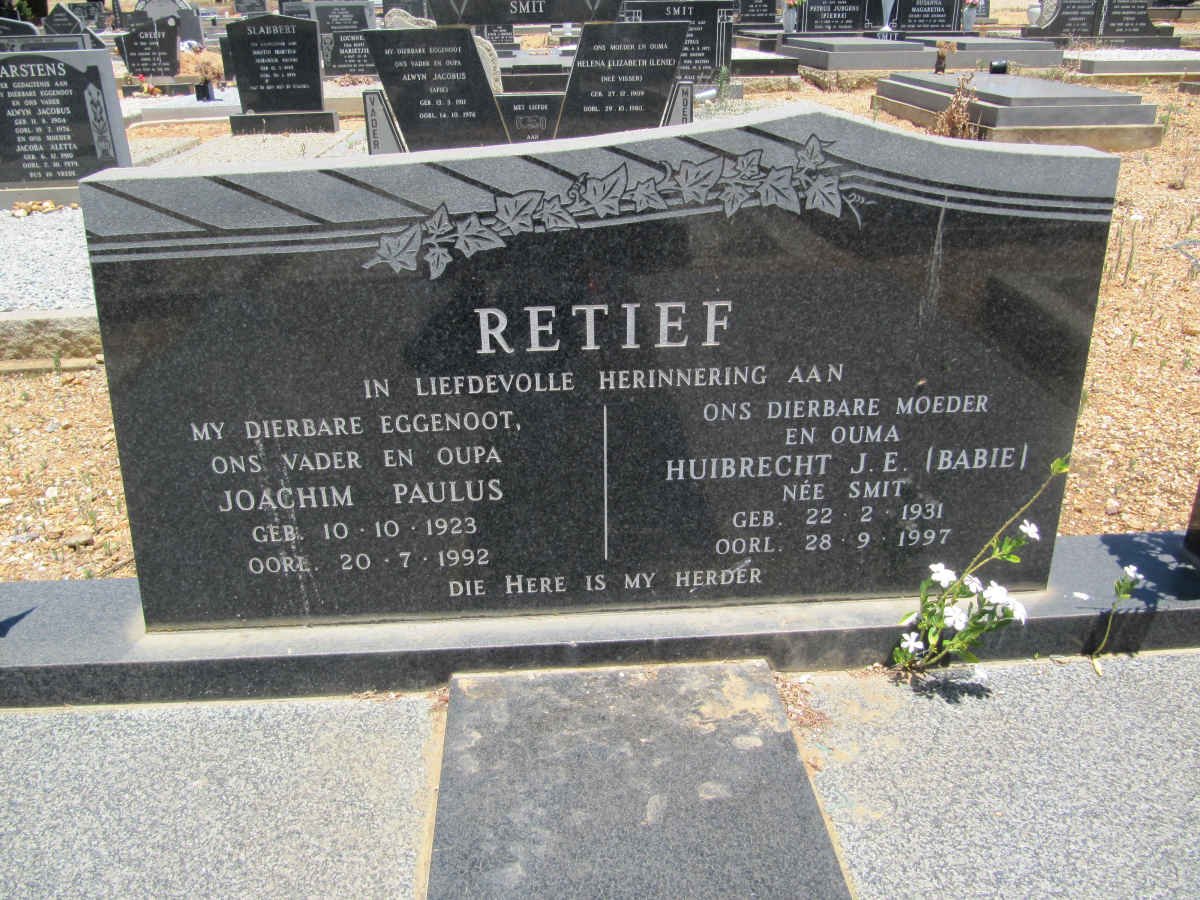 RETIEF Joachim Paulus 1923-1992 &amp; Huibrecht J.E. SMIT 1931-1997