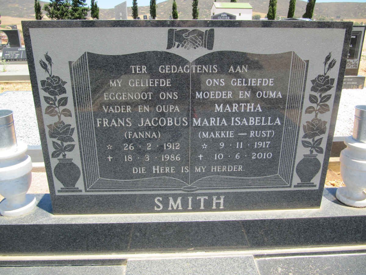 SMITH Frans Jacobus 1912-1986 &amp; Martha Maria Isabella RUST 1917-2010