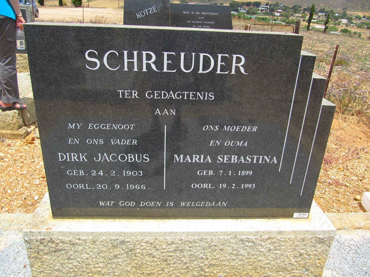 SCHREUDER Dirk Jacobus 1903-1966 &amp; Maria Sebastina 1899-1993