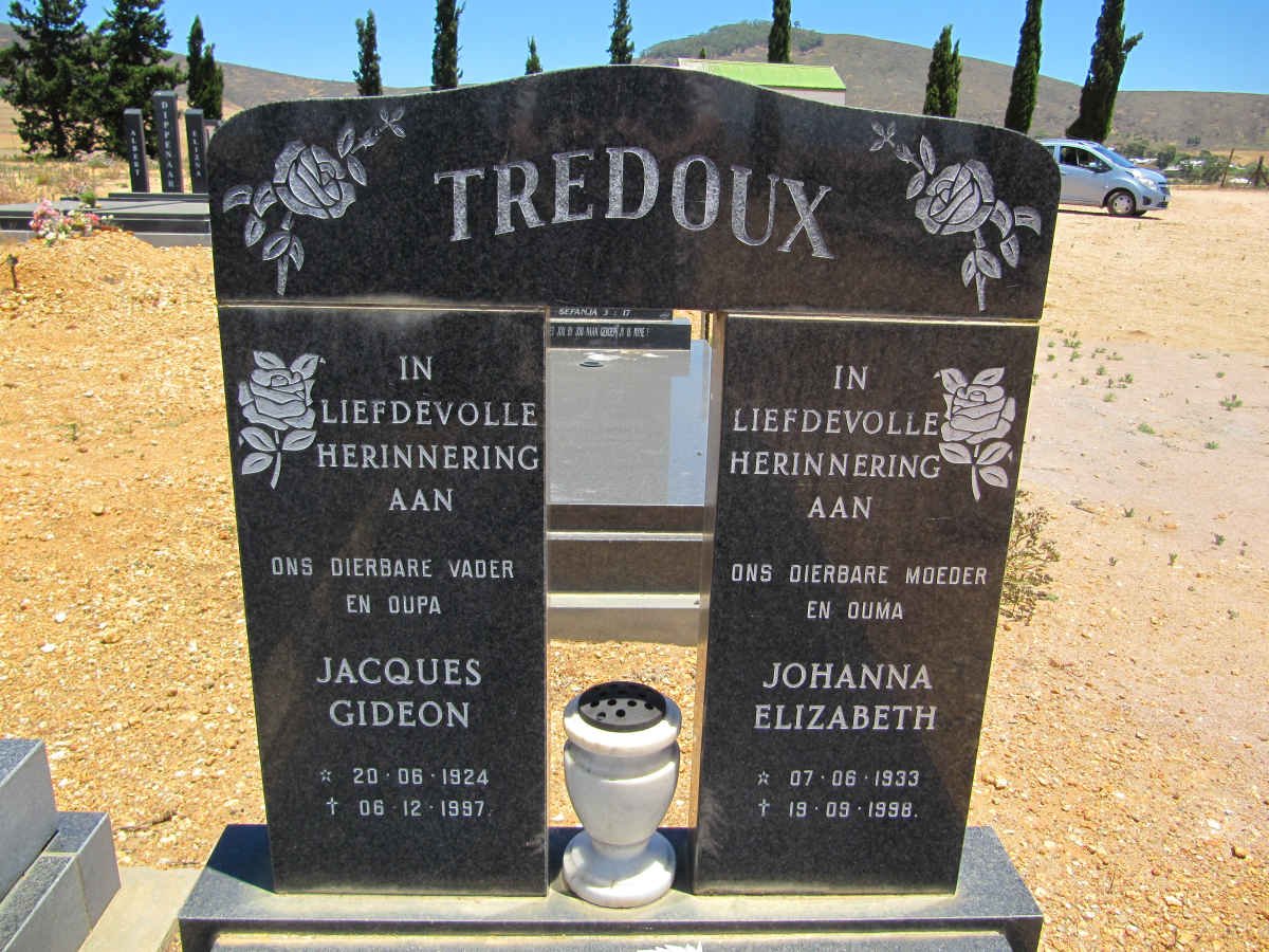 TREDOUX Jacques Gideon 1924-1997 &amp; Johanna Elizabeth 1933-1998