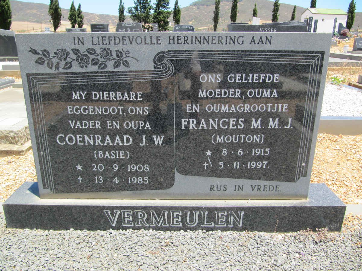 VERMEULEN Coenraad J.W. 1908-1985 &amp; Frances M.M.J. MOUTON 1915-1997