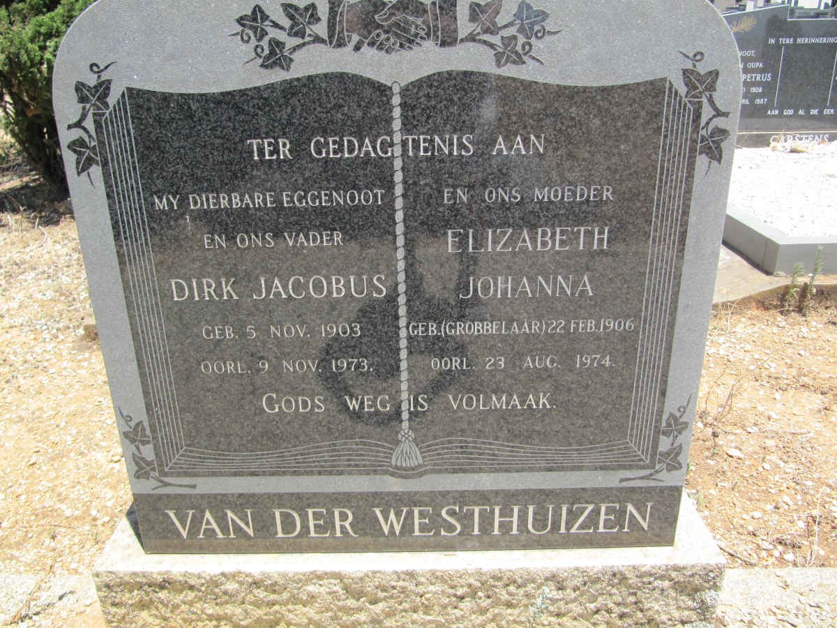 WESTHUIZEN Dirk Jacobus, van der 1903-1973 &amp; Elizabeth Johanna GROBBELAAR 1906-1974