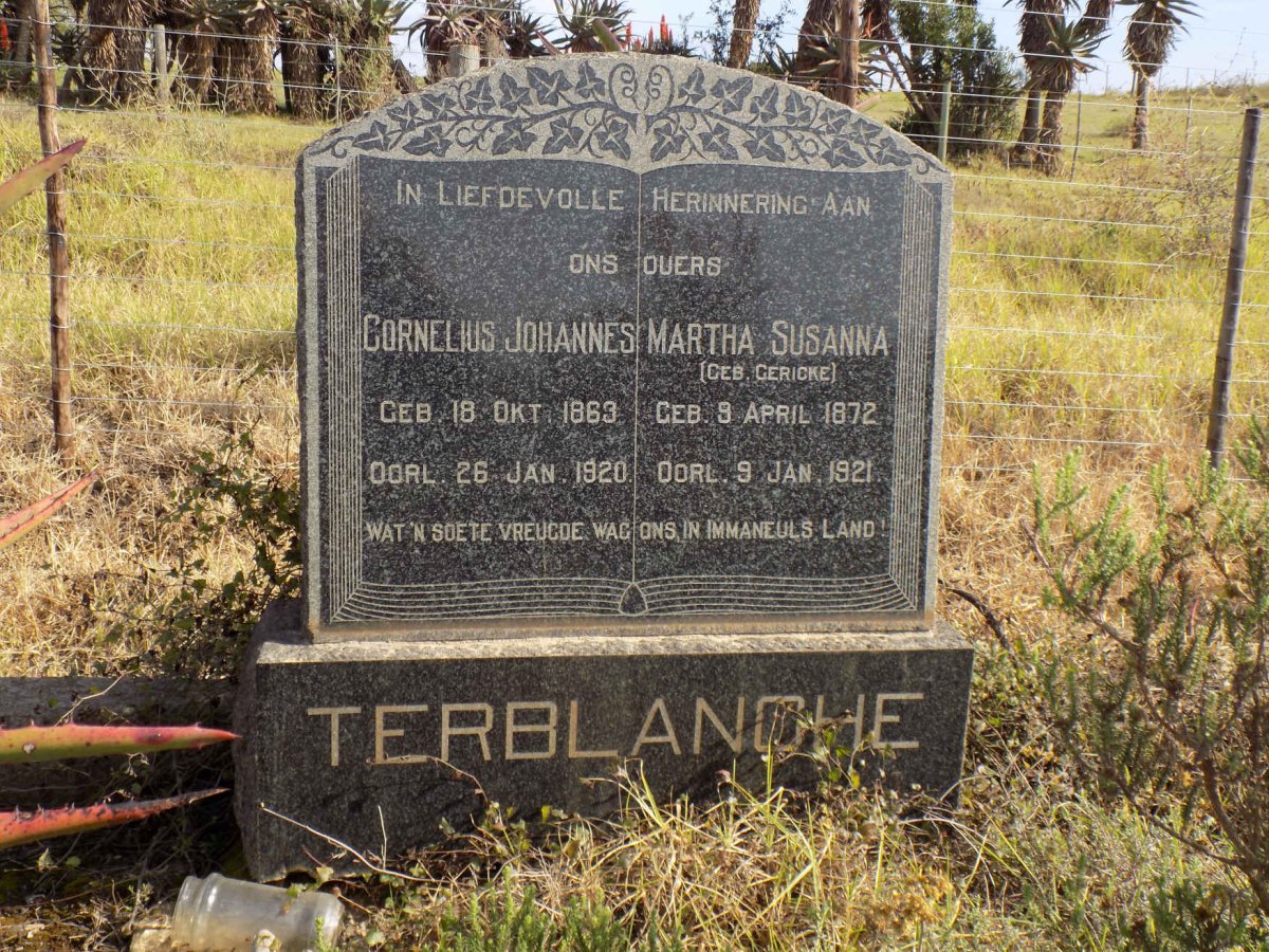 TERBLANCHE Cornelius Johannes 1863-1920 &amp; Martha Susanna GERICKE 1872-1921