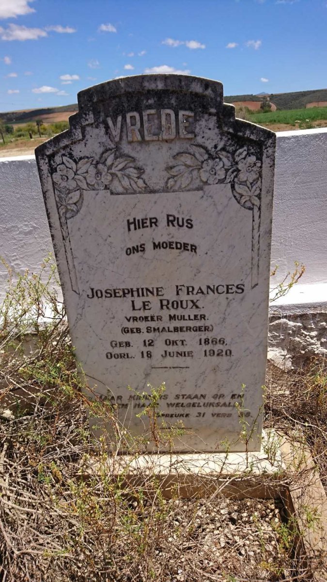 ROUX Josephine Frances, le formerly MULLER nee SMALBERGER 1866-1920