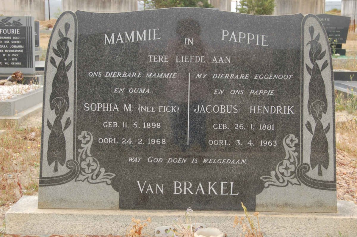 BRAKEL Jacobus Hendrik, van 1881-1963 &amp; Sophia M. FICK 1898-1968