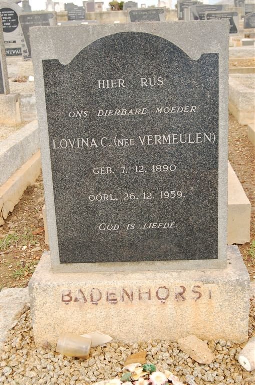 BADENHORST Lovina nee VERMEULEN 1890-1959