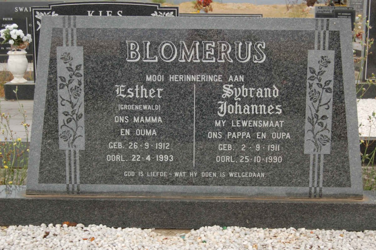 BLOMERUS Sybrand Johannes 1911-1990 &amp; Esther GROENEWALD 1912-1993