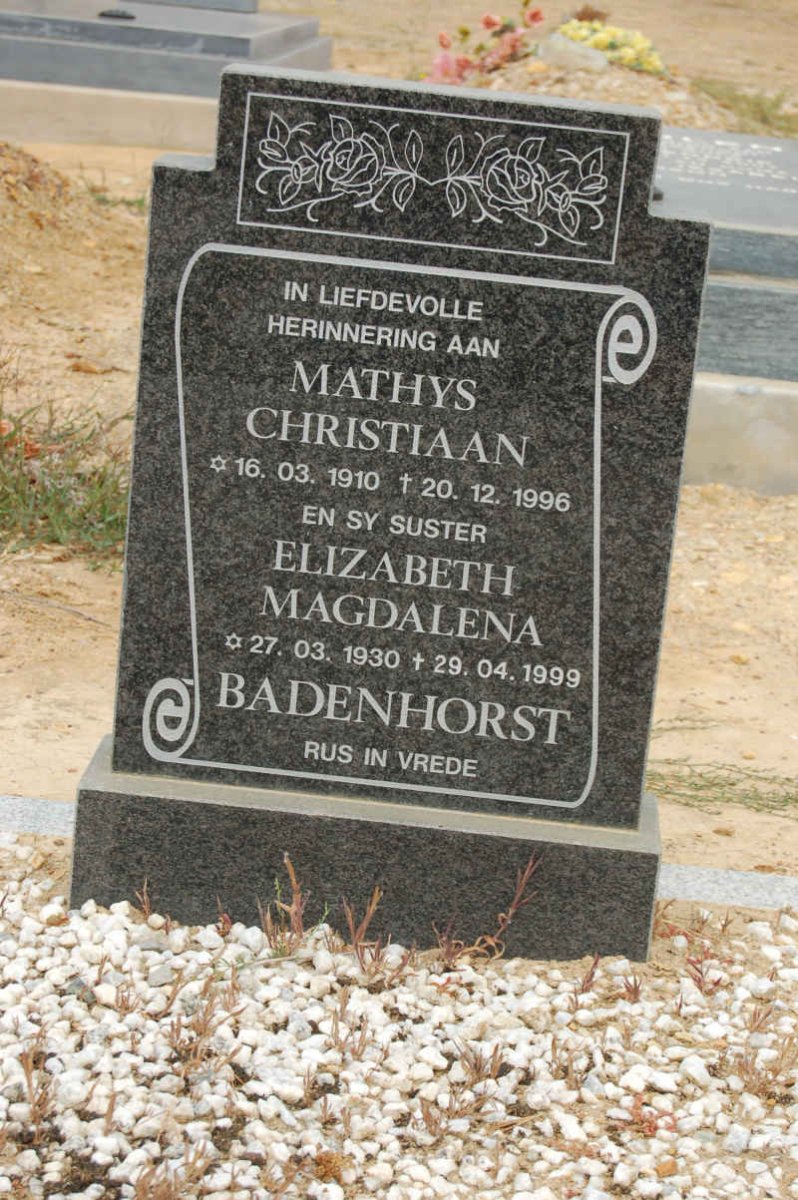 BADENHORST Mathys Christiaan 1910-1996 :: BADENHORST Elizabeth Magdalena 1930-1999