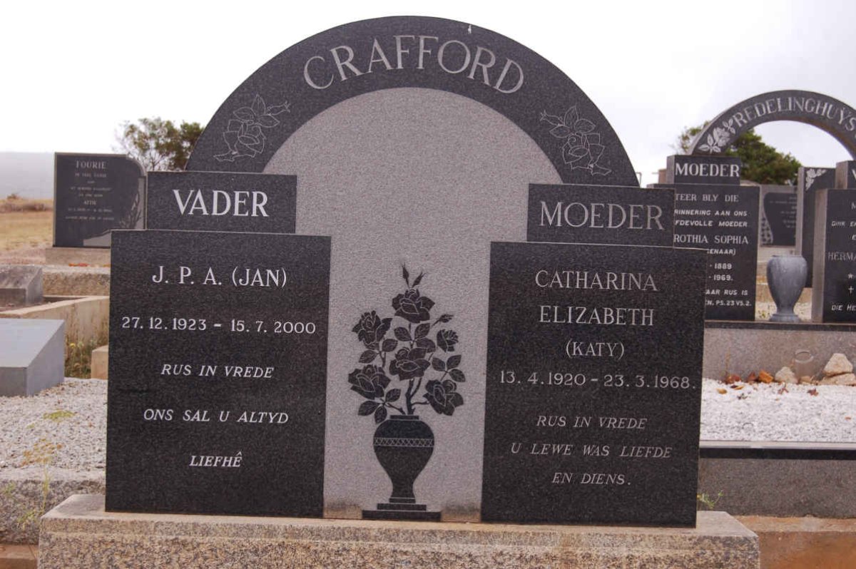 CRAFFORD J.P.A. 1923-2000 &amp; Catharina Elizabeth 1920-1968