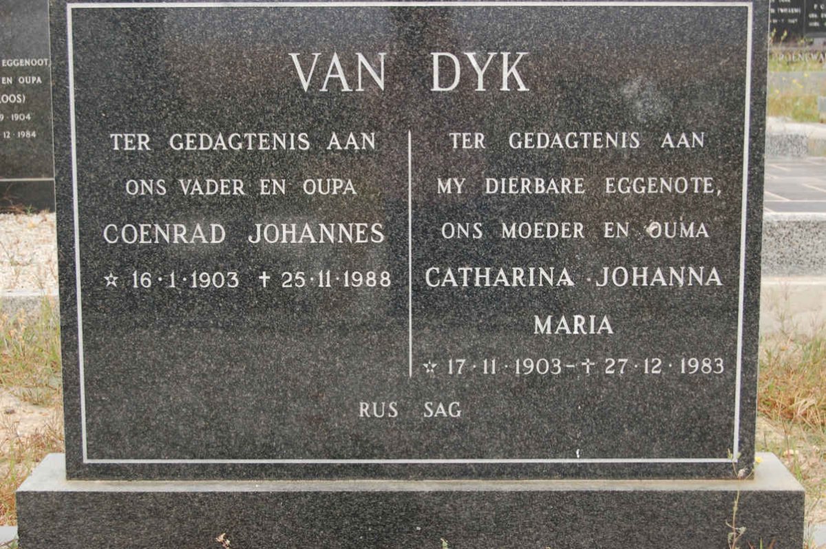 DYK Coenrad Johannes, van 1903-1988 &amp; Catharina Johanna Maria 1903-1983