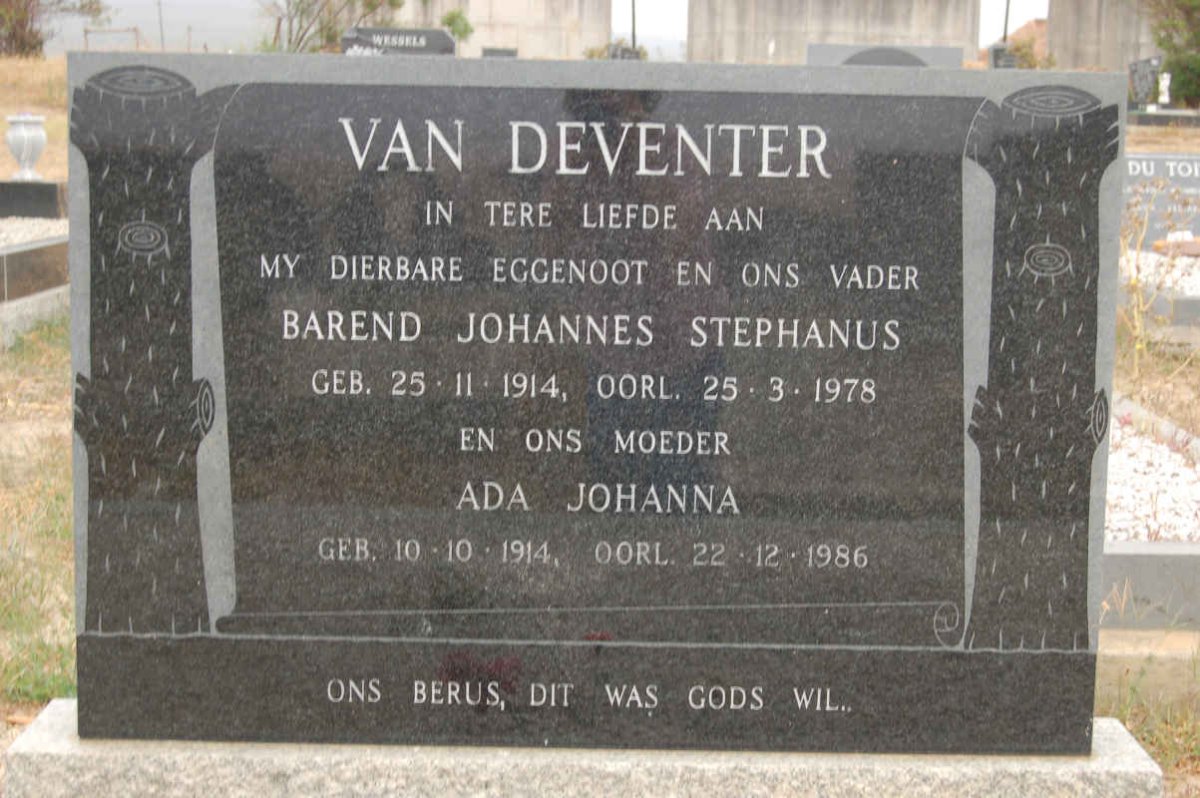 DEVENTER Barend Johannes Stephanus, van 1914-1978 &amp; Ada Johanna 1914-1986