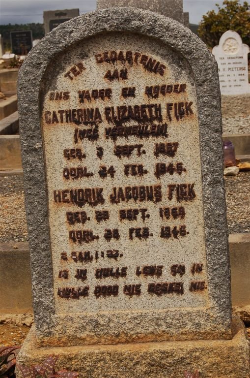 FICK Hendrik Jacobus 1868-1946 &amp; Catherina Elizabeth VERMEULEN 1887-1946
