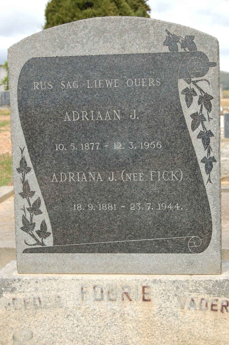 FICK Adriaan J. 1877-1956 &amp; Adriana J. FICK 1881-1944