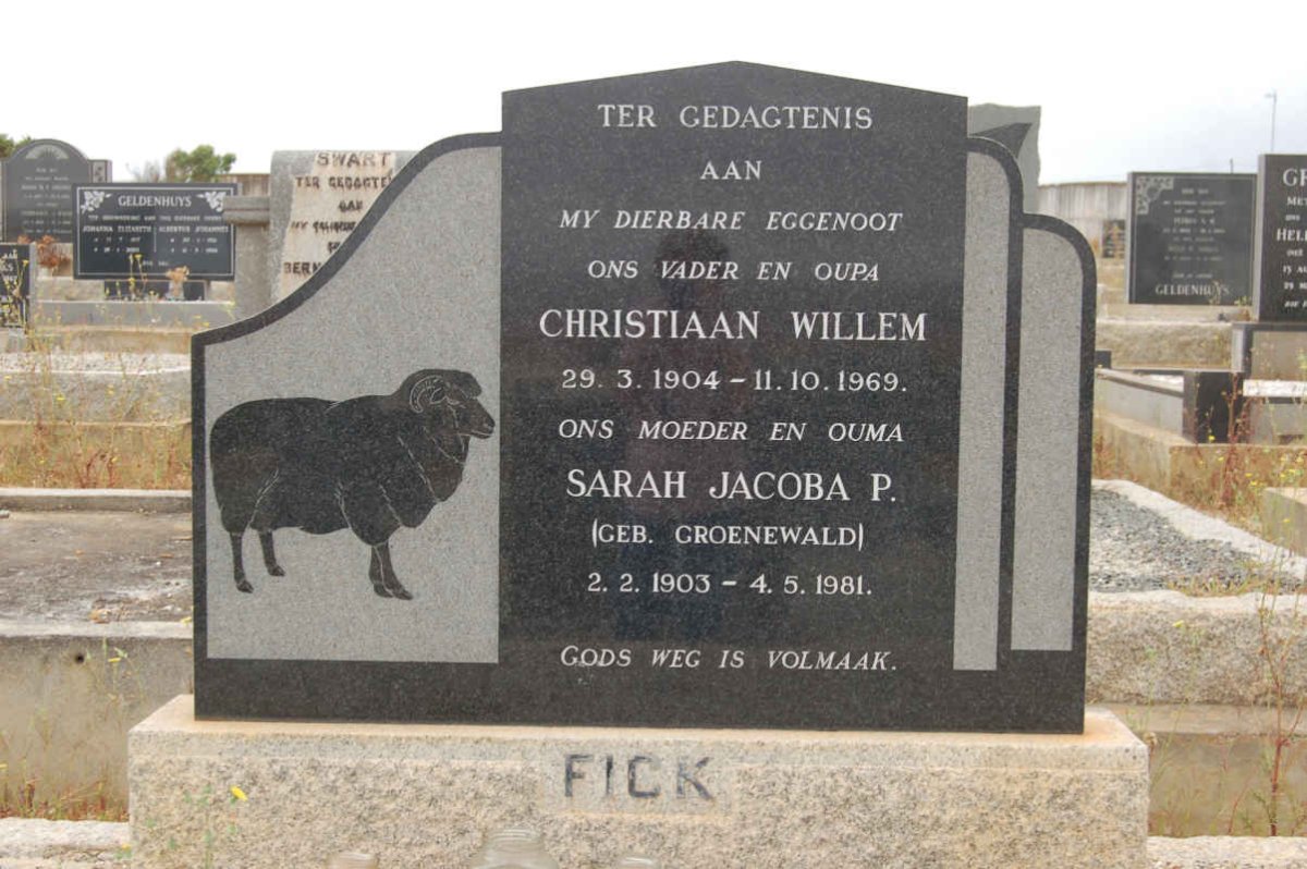 FICK Christiaan Willem 1904-1969 &amp; Sarah Jacoba P. GROENEWALD 1903-1981