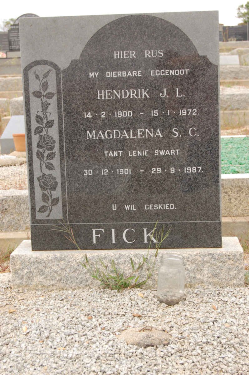 FICK Hendrik J.L. 1900-1972 &amp; Magdalena S.C. 1901-1987