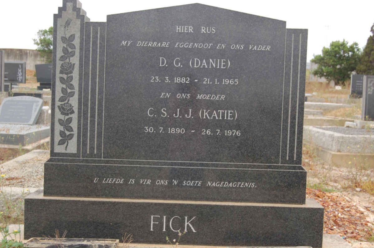 FICK D.G. 1882-1965 &amp; C.S.J.J. 1890-1976