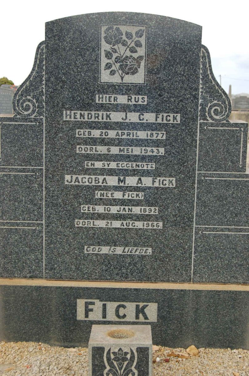 FICK Hendrik J.C. 1877-1943 &amp; Jacoba M.A. FICK 1892-1966