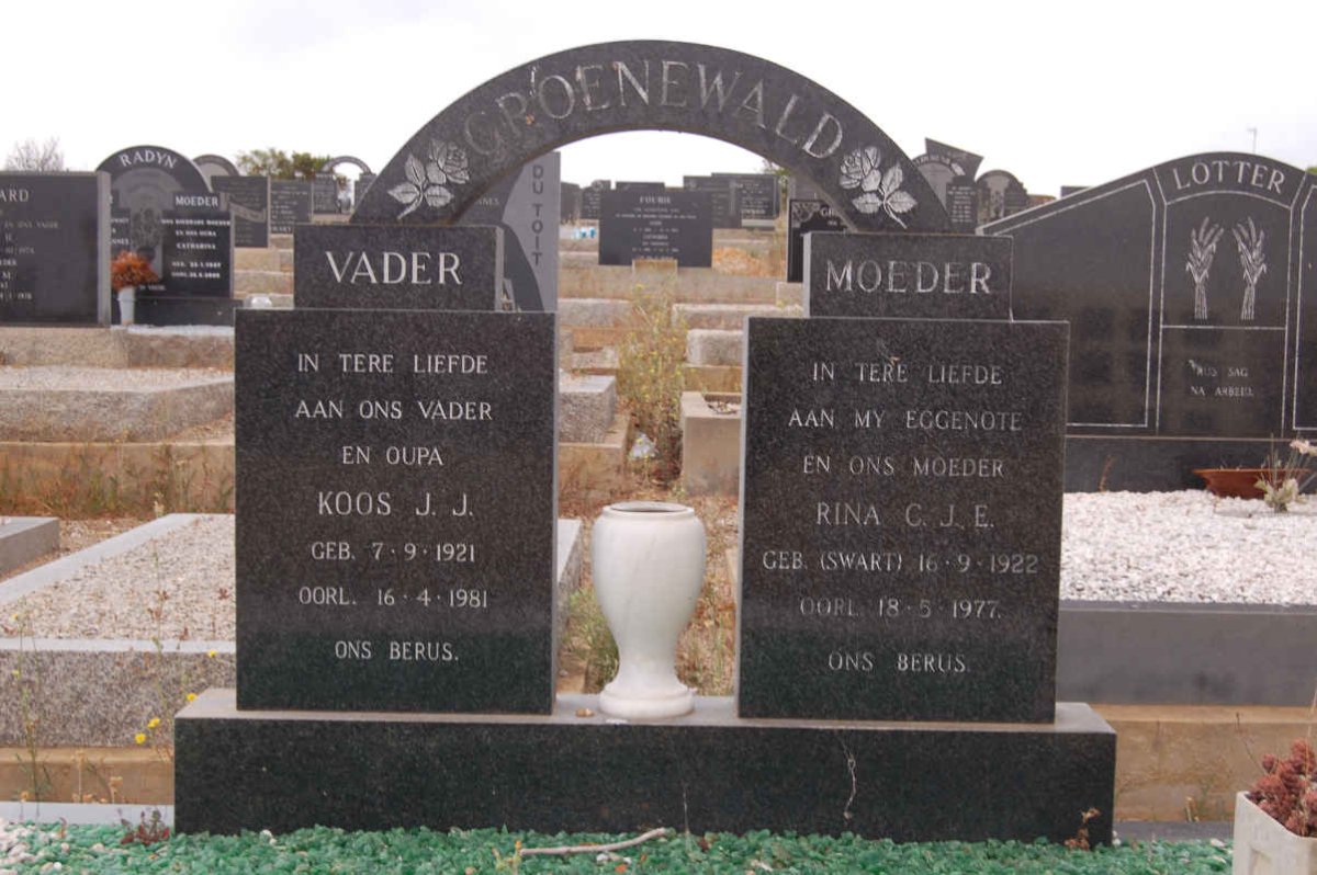 GROENEWALD J.J. 1921-1981 &amp; C.J.E. SWART 1922-1977