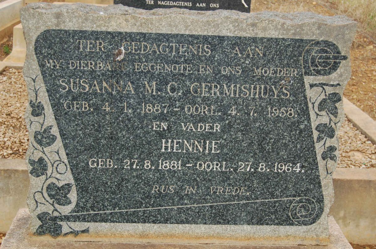 GERMISHUYS Hennie 1881-1964 &amp; Susanna M.C. 1887-1958