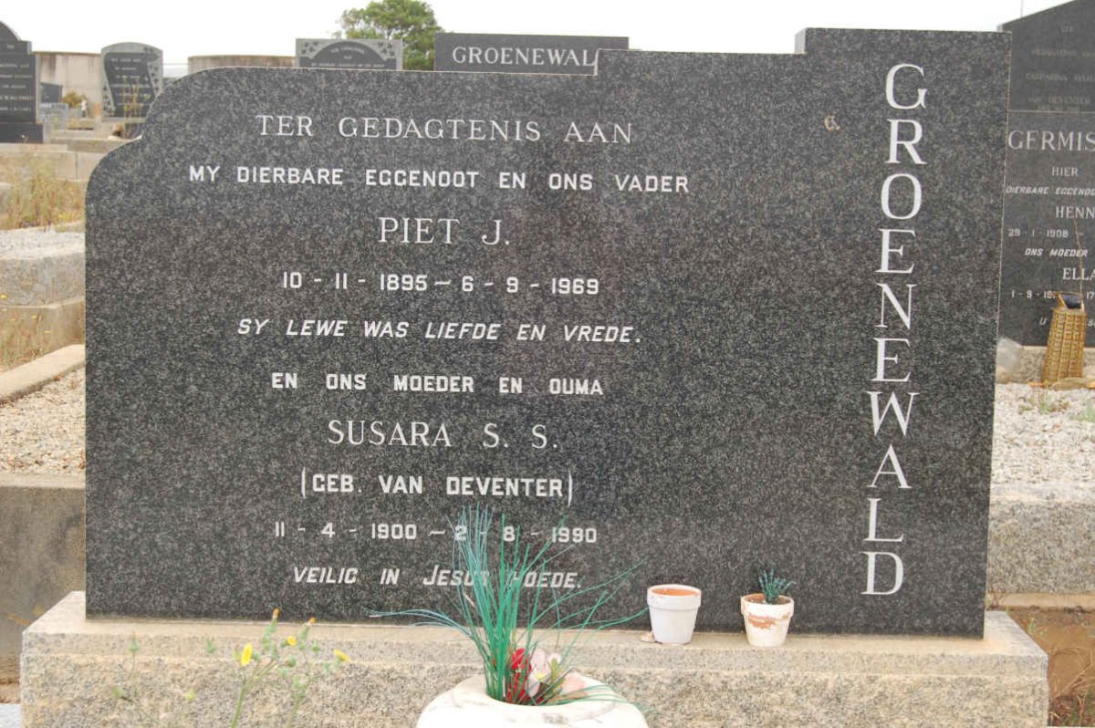 GROENEWALD Piet J. 1895-1969 &amp; Susara S.S. VAN DEVENTER 1900-1990