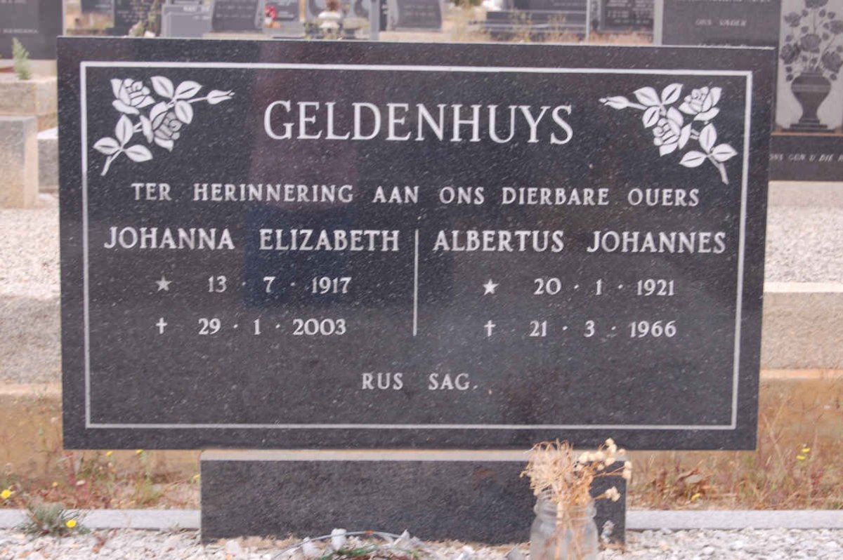 GELDENHUYS Albertus Johannes 1921-1966 &amp; Johanna Elizabeth 1917-2003