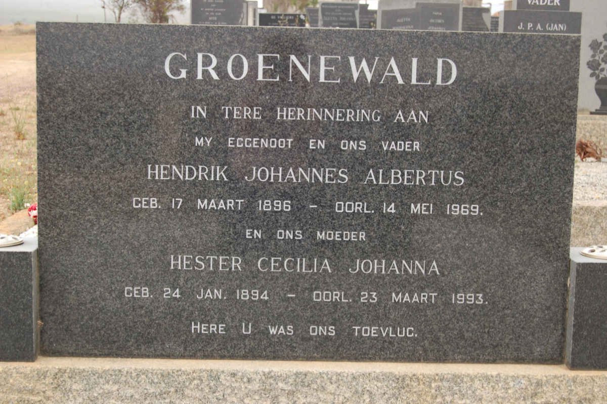 GROENEWALD Hendrik Johannes Albertus 1896-1969 &amp; Hester Cecilia Johanna 1894-1993