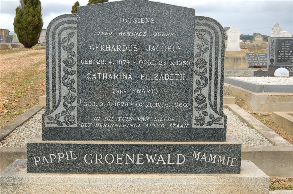 GROENEWALD Gerhardus Jacobus 1874-1950 &amp; Catharina Elizabeth SWART 1879-1960