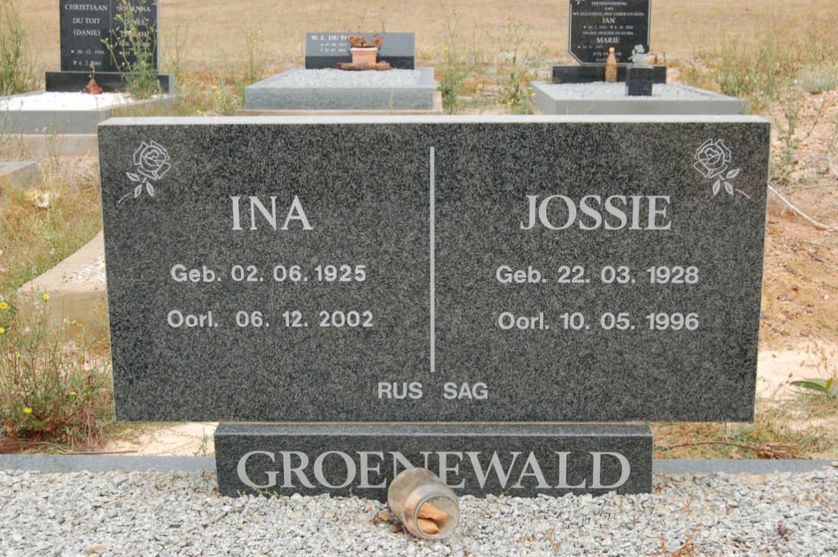 GROENEWALD Jossie 1928-1996 &amp;  Ina 1925-2002