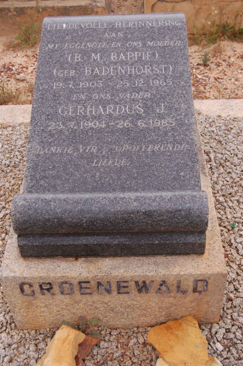GROENEWALD Gerhardus J. 1904-1985 &amp; B.M. BADENHORST 1903-1965