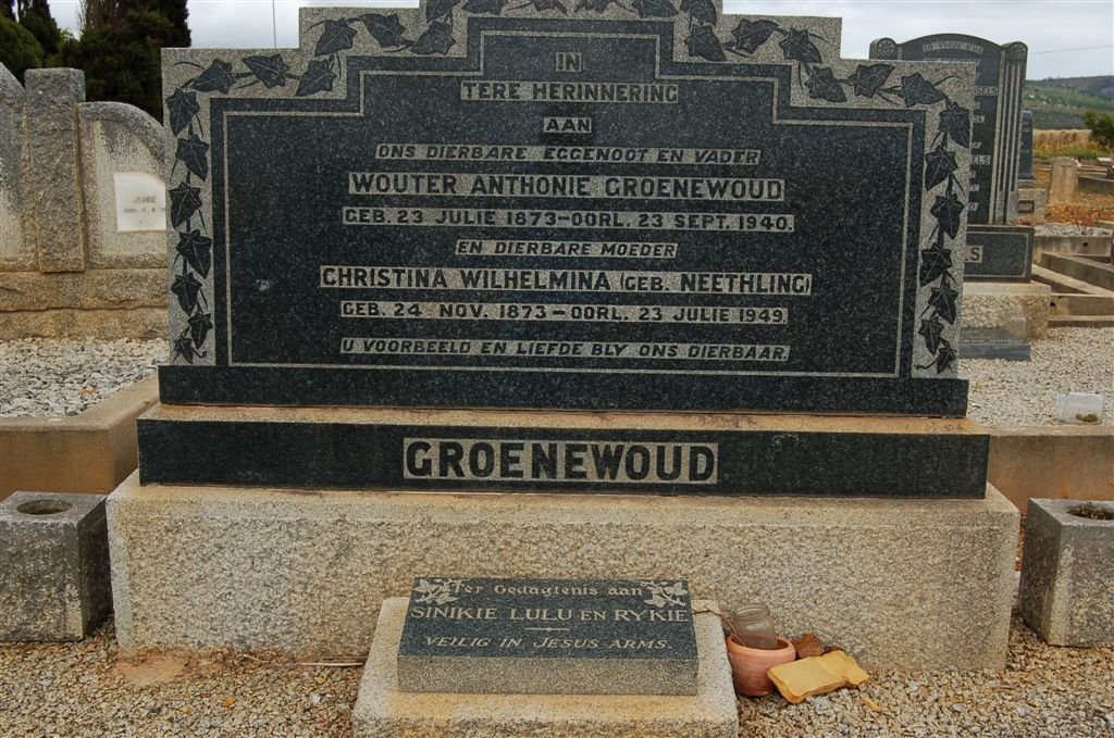 GROENEWOUD Wouter Anthonie 1873-1940 &amp; Christina Wilhelmina NEETHLING 1873-1949 :: Sinkie ::  Lulu :: Rykie