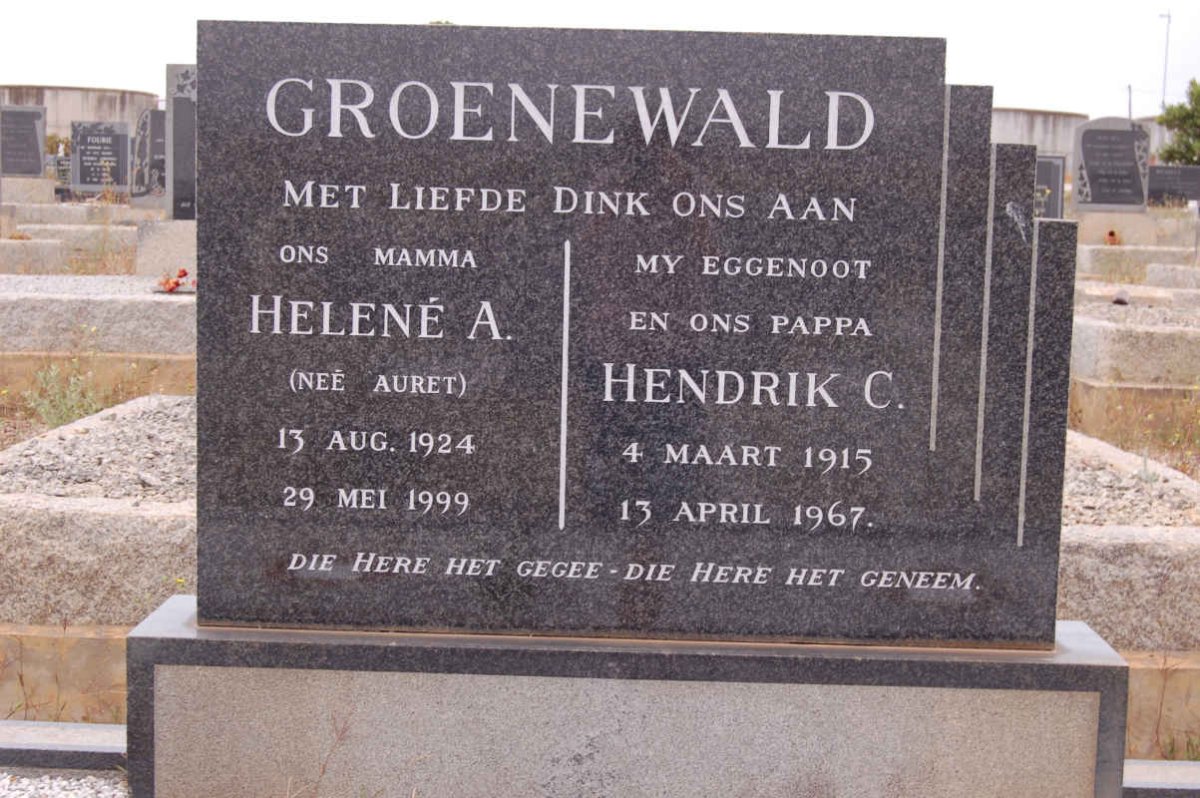 GROENEWALD Hendrik C. 1915-1967 &amp; Helene A. AURET 1924-1999