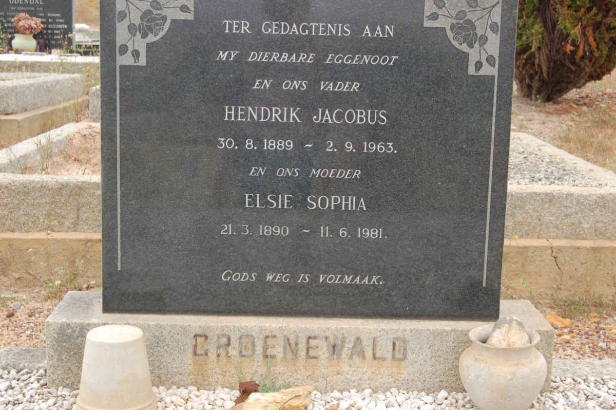 GROENEWALD Hendrik Jacobus 1889-1963 &amp; Elsie Sophia 1890-1981