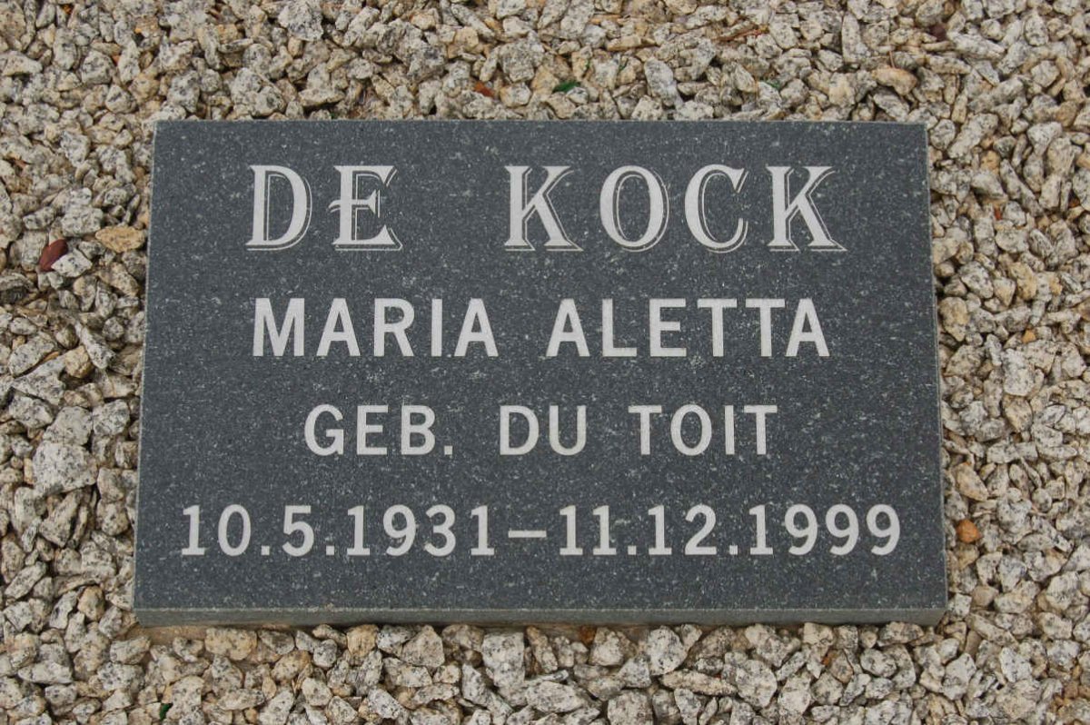 KOCK Maria Aletta, de nee DU TOIT 1931-1999