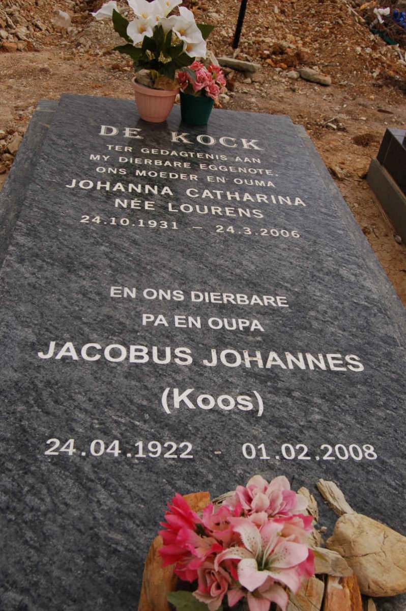 KOCK Jacobus Johannes, de 1922-2008 &amp; Johanna Catharina LOURENS 1931-2006