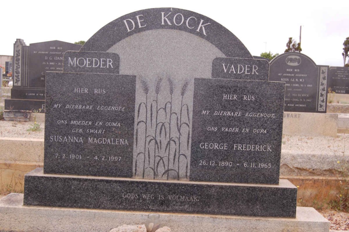 KOCK George Frederick, de 1890-1965 &amp; Susanna Magdalena SWART 1901-1997
