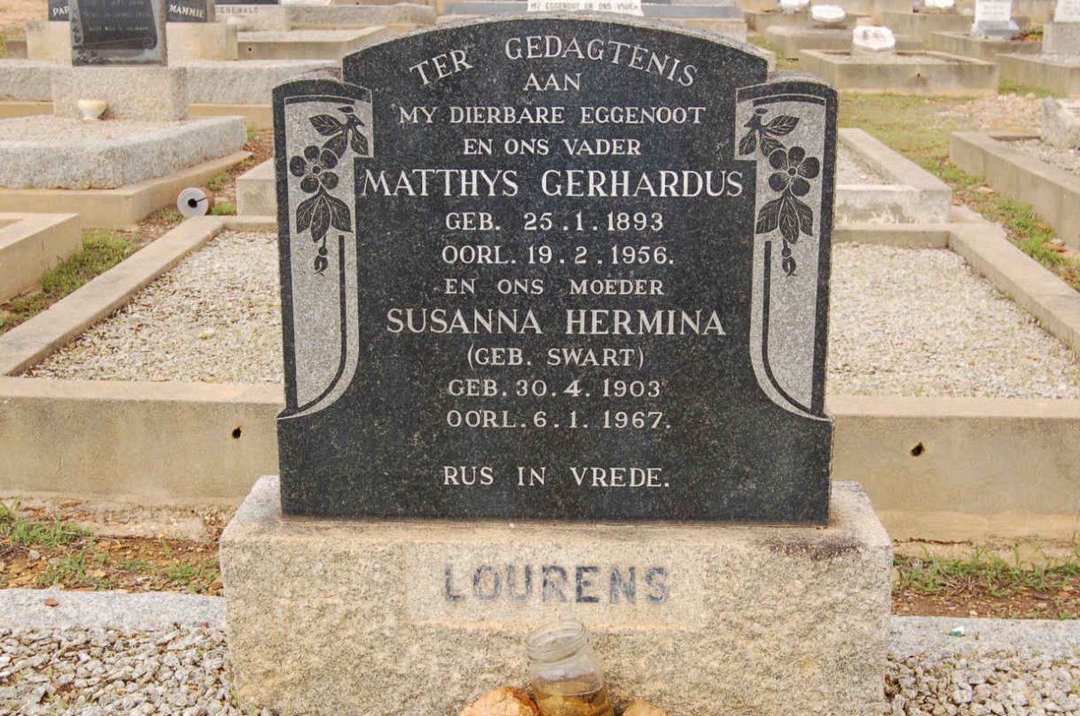 LOURENS Matthys Gerhardus 1893-1956 &amp; Susanna Hermina SWART 1903-1967