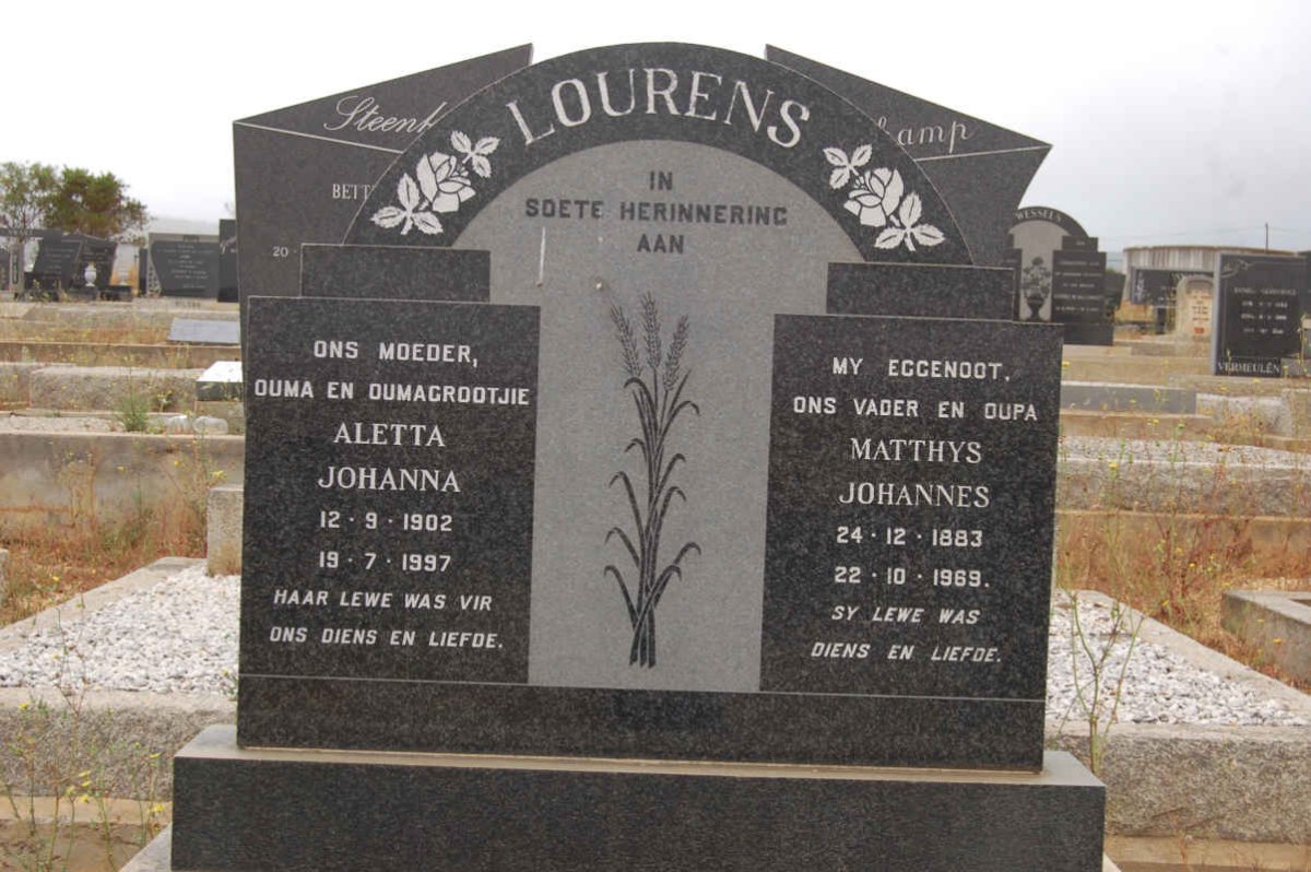 LOURENS Matthys Johannes 1883-1969 &amp; Aletta Johanna 1902-1997
